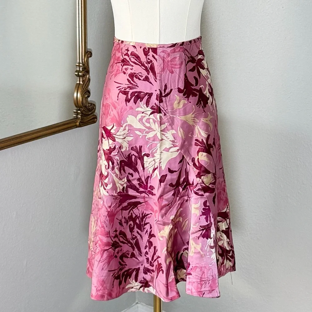 VTG 90s INC Silk Floral Midi Skirt 8P Fairycore Cottagecore Pink Coquette Mesh - Picture 2 of 7